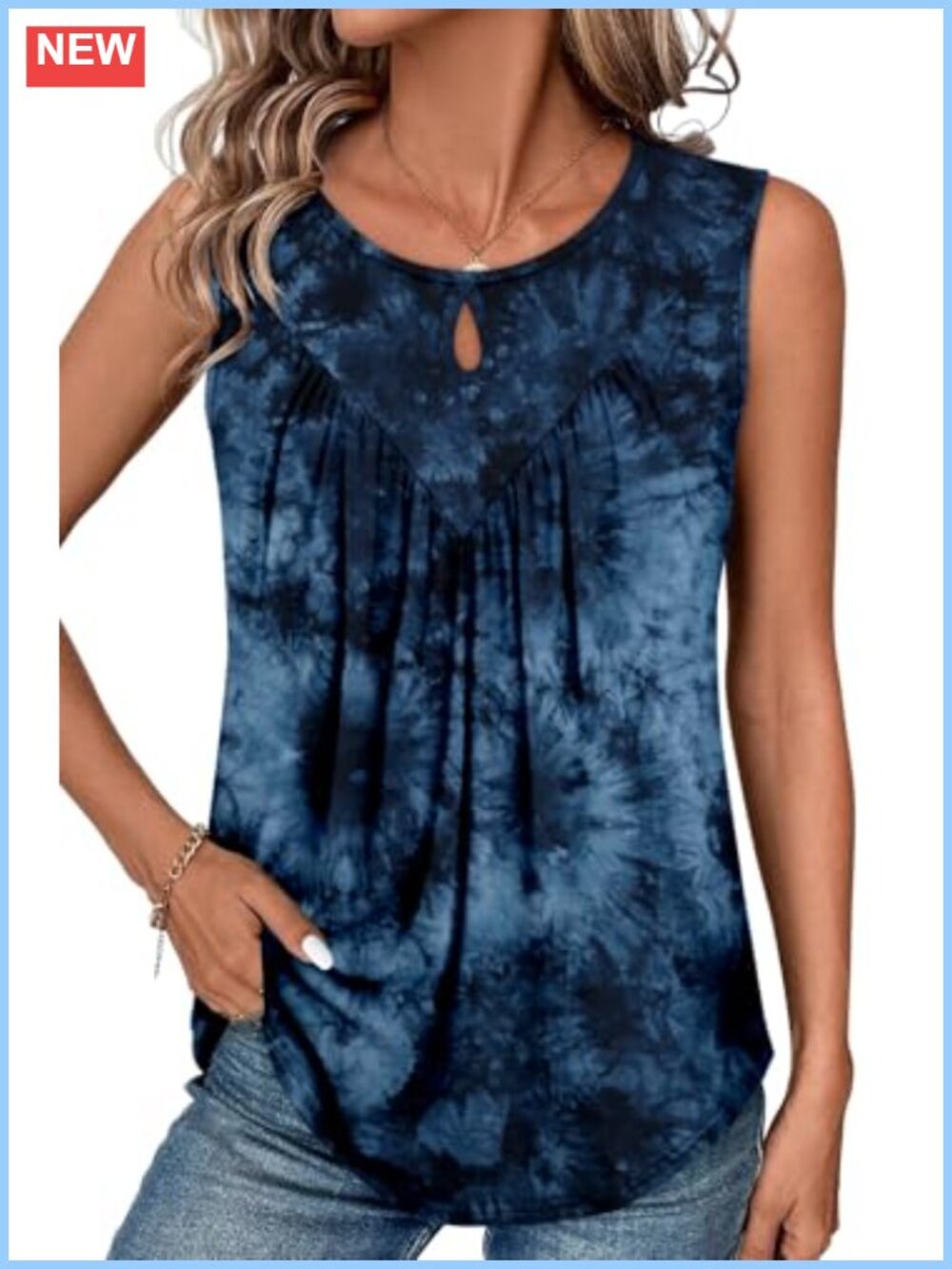Women Sleeveless Tank Top Crew Neck Folded Front Loose Tunic Casual Summer Shirt